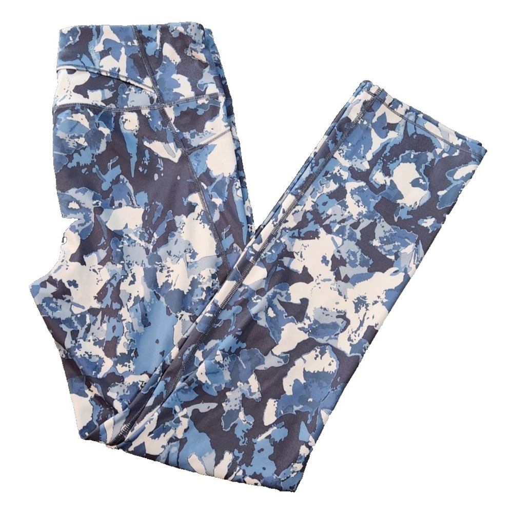 Duluth Trading Co Womens Blue Camo Performance Leggings Pockets L x 31